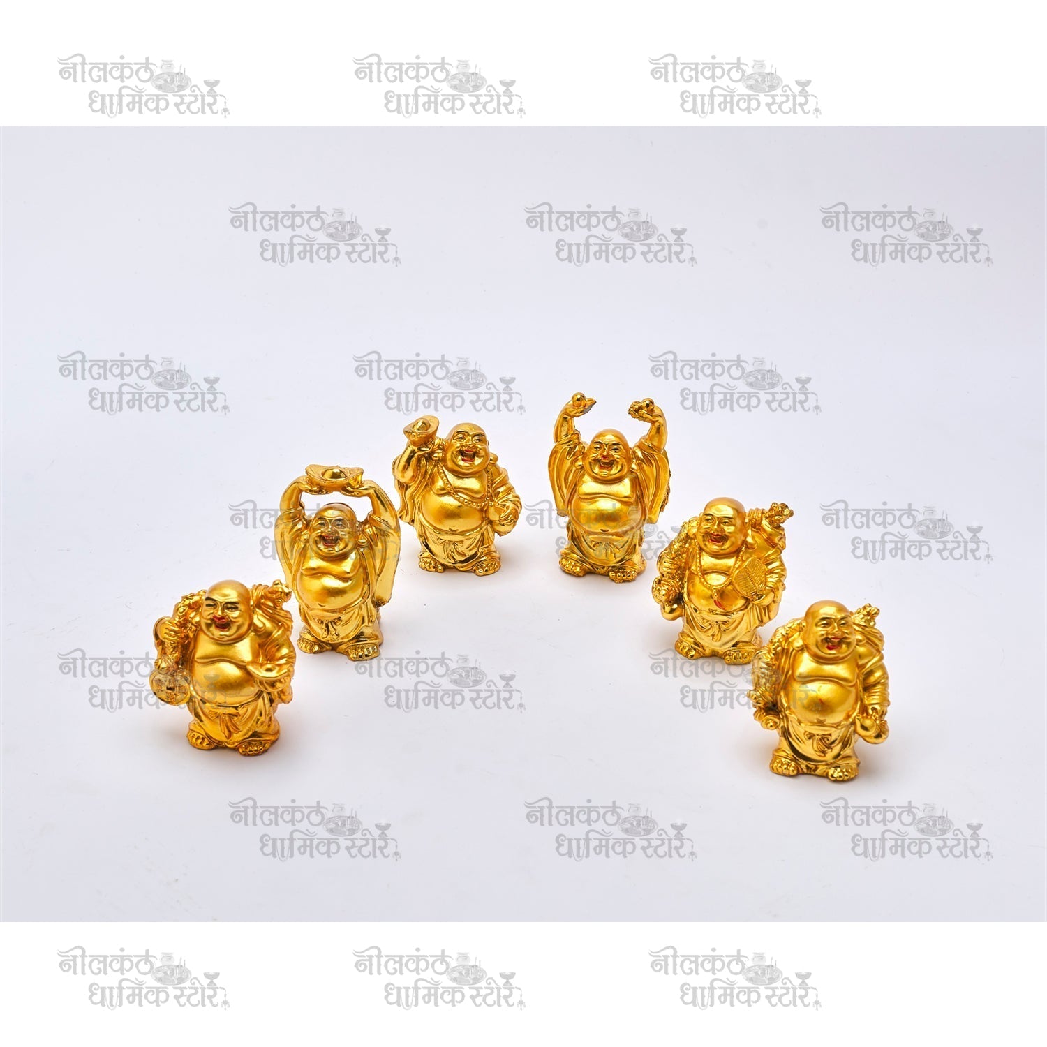 Laughing Buddha Set - Multiple Statues for Joy and Prosperity by Nilkanth Dham