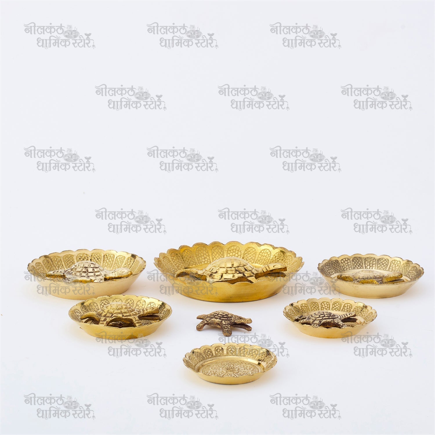 Kachaba Plate Set Pital Brass Turtle Motif Decorative Home Décor by Nilkanth Dham