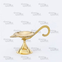 Pure Brass Single Aarti Diya with Wooden Handle for Pooja
