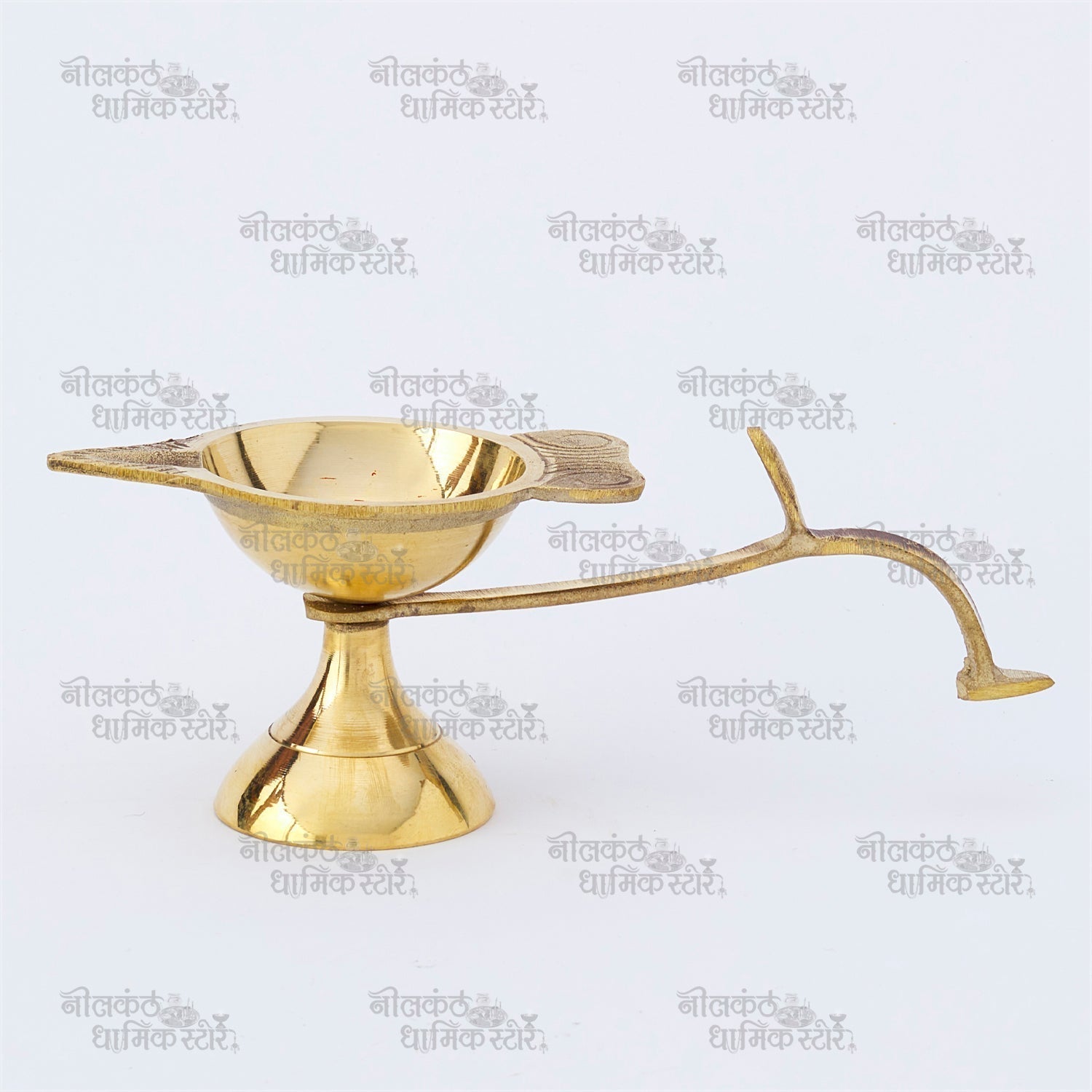 Pure Brass Single Aarti Diya with Wooden Handle for Pooja