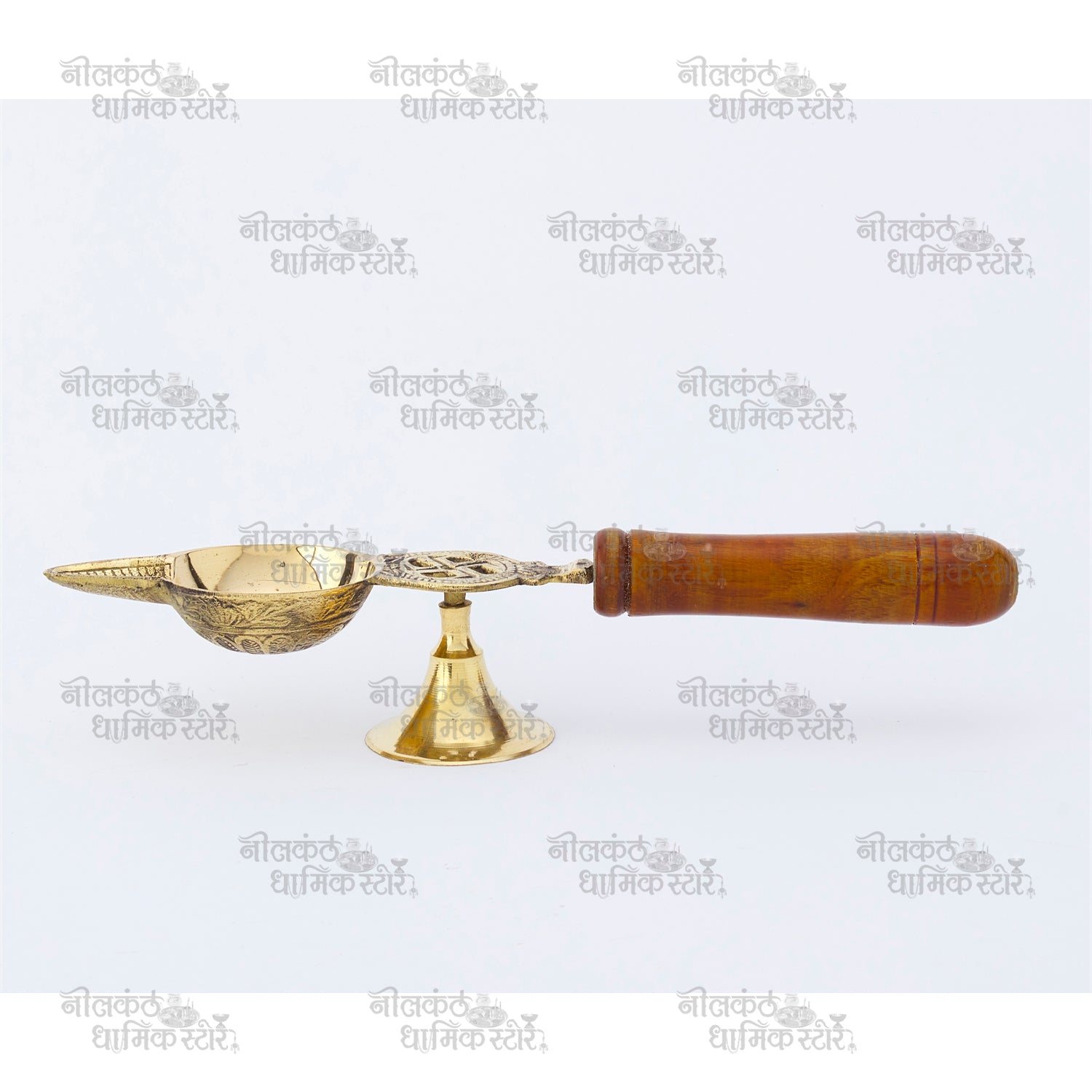 Pure Brass Diya with Wooden Handle