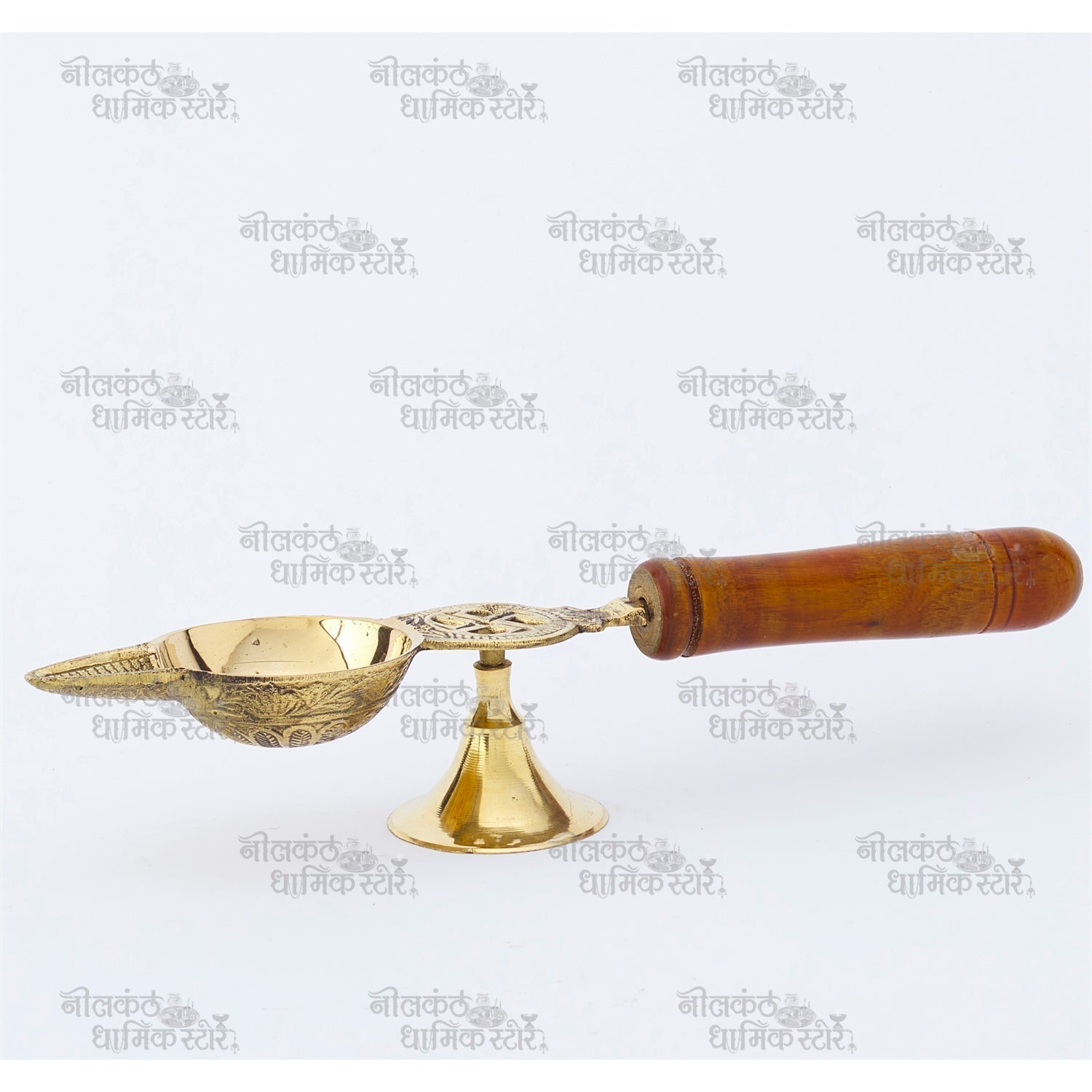 Pure Brass Diya with Wooden Handle